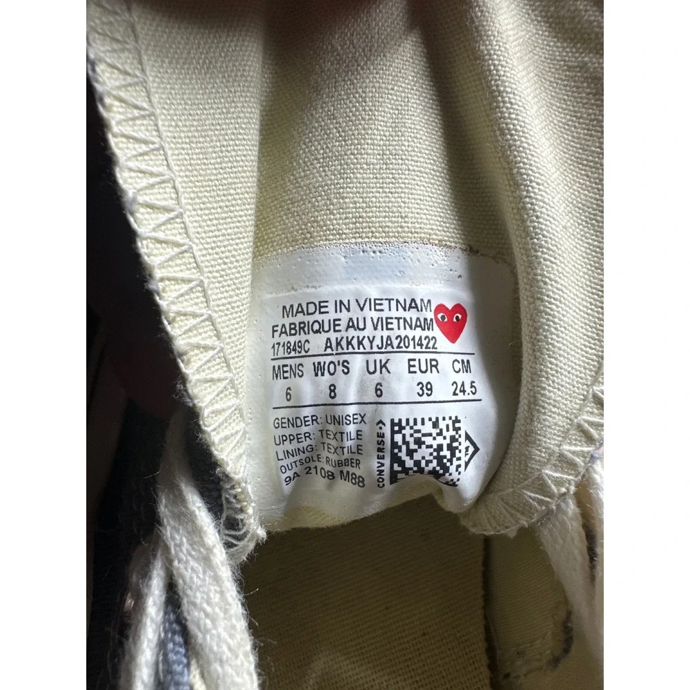 Comme des Garcons PLAY Converse Chuck 70 Low Grey Heart Sneakers Womens 8 Mens 6